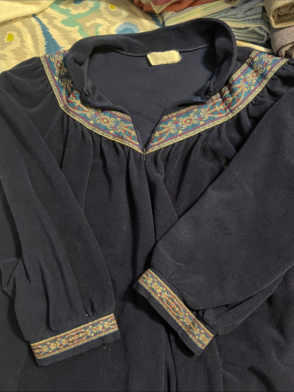Vintage Vanity Fair Navy Velvet Nightwear with Embroidered Trim